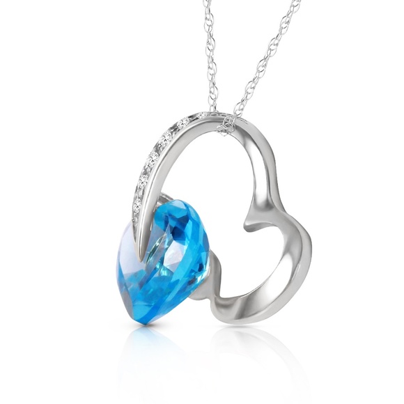 HEART NECKLACE WITH NATURAL DIAMONDS & BLUE TOPAZ